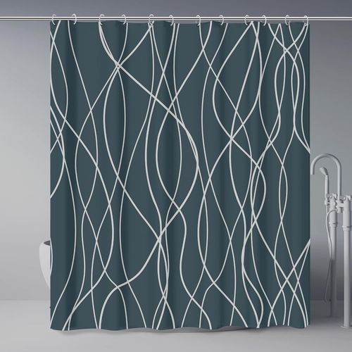 Rideau De Douche En Tissu Rayé Gris Foncé Et Blanc Pour Salle De Bain Avec 12 Crochets, Rideaux De Douche Pour Salle De Bain De 72 Pouces De Long, Ourlet Lesté, Accessoires De Bain Imperméables Style