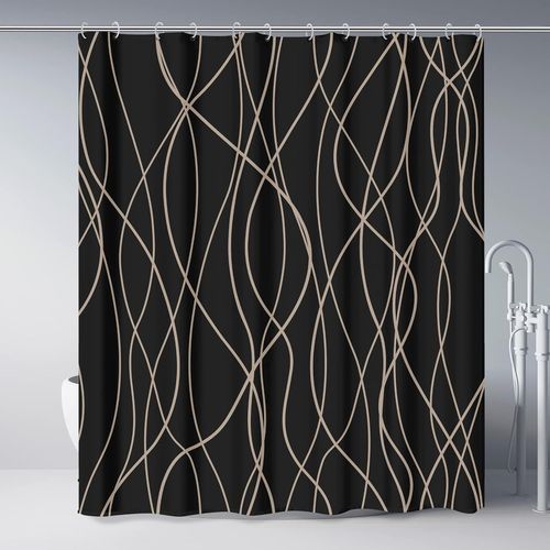 Rideau De Douche En Tissu À Rayures Noires Et Marron Pour Salle De Bain Avec 12 Crochets, Rideaux De Douche Pour Salle De Bain De 72 Pouces De Long, Ourlet Lesté, Accessoires De Bain Imperméables Styl