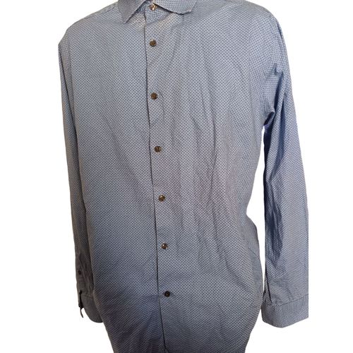 Calvin Klein Chemise Manches Longues Motif Pois Noir Sur Fond Bleu Taille 1.5 - 34/35