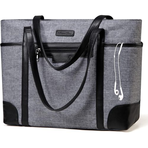 Sac Cabas Femmes,Grande Capacité Sac Ordinateur 15,6 Pouces Imperméable Fourre Tout De Travail Avec Sangle De Bagages,Gris Anthracite