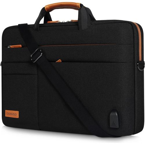 17 Pouces Grande Sacoche pour Ordinateur Portable Housse Sac avec Port de Chargeur USB Externe Sacoche Bandoulière pour 17-17.3"" Notebook/Dell/Lenovo/HP/ASUS,Noir&Marron 1