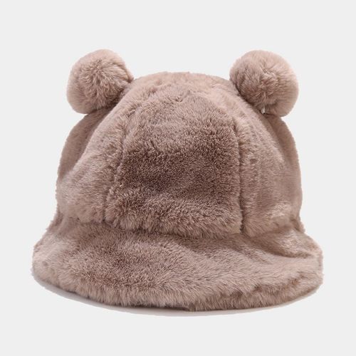 Chapeau De Pêcheur En Peluche Femme À La Mode Hiver Mignon Double Boule De Cheveux Épaissie Imitation Fourrure De Lapin Chapeau De Bassin Chaud Version Coréenne Chapeau D'étudiant Littéraire