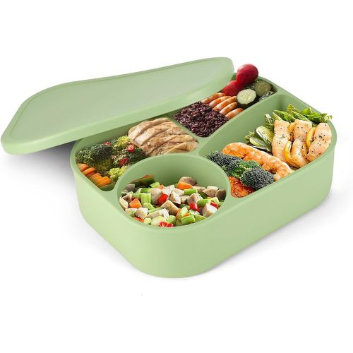 Lunch Box Avec 4 Compartiments,1300 Ml Enfant Adulte Boîte,Sans Bpa,Boîte À Déjeuner Silicone Di Alta Qualità Sans Fuite Lunchbox Portable Bento Boxs Pour Micro-Ondes Et Lave-Vaisselle (Vert)