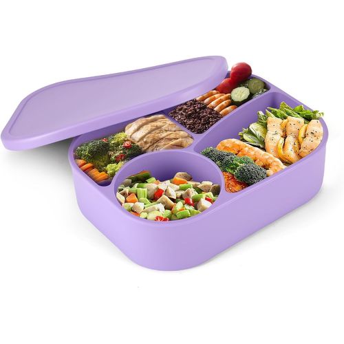 Lunch Box Avec 4 Compartiments,1300 Ml Enfant Adulte Boîte,Sans Bpa,Boîte À Déjeuner Silicone Di Alta Qualità Sans Fuite Lunchbox Portable Bento Boxs Pour Micro-Ondes Et Lave-Vaisselle (Violet)