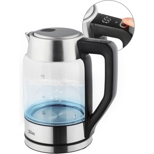 Zilan Bouilloire Numérique 1,7L en Verre, LED Bleu, Maintien au Chaud, 2200W