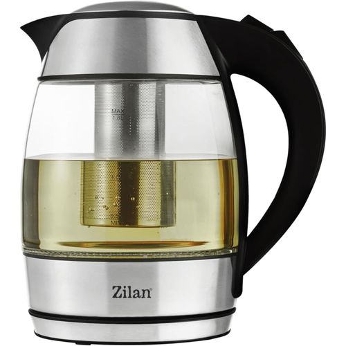Zilan Bouilloire en Verre 1,8L, LED Bleu, 2200W, Filtre, Gris
