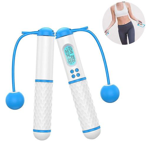 Corde À Sauter, Corde À Sauter Sans Corde Lestée Numérique, Corde À Sauter Sans Fil Réglable Pour L'entraînement D'exercice De Fitness À Domicile Blanc-Bleu