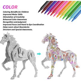 Ensemble de puzzle de coloriage 3D, 4 puzzles de peinture d'animaux avec 12  marqueurs de stylo, cadeau créatif de bricolage pour garçons filles âgés de  8 à 12 ans 