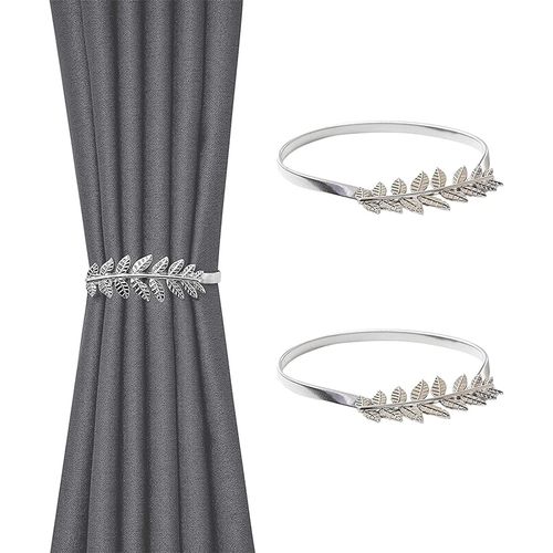 Supports De Rideaux (2 Pièces, Argent), Supports De Rideaux En Feuilles De Métal, Sangles De Rideaux Réglables, Pinces À Rideaux, Pour La Décoration De Fenêtre De Chambre À Coucher