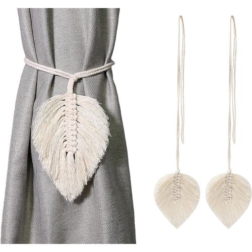 Lot De 2 Attaches De Rideaux, Beige, Crochets Pour Attaches De Rideaux, Pinces, Ficelle, Fermoirs, Attaches À Pampilles Bohémiennes Tissées À La Main, Décoration De Rideaux Pour La Maison/Le Salon/La