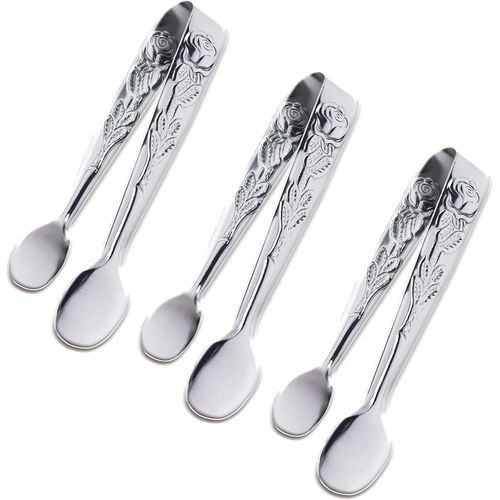 Lot De 3 Mini Pinces De Service, Pinces À Sucre En Acier Inoxydable Rose De 10,2 Cm, Petites Pinces À Glace Argentées Pour Thé Et Café, Apéritifs, Desserts Par (Argent)