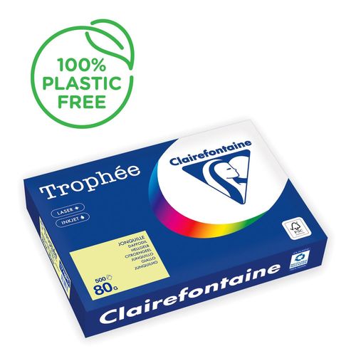 Clairefontaine Trophée - 107 micromètres - jonquille - A4 (210 x 297 mm) - 80 g/m² - 500 feuille(s) zéro plastique - papier teinté