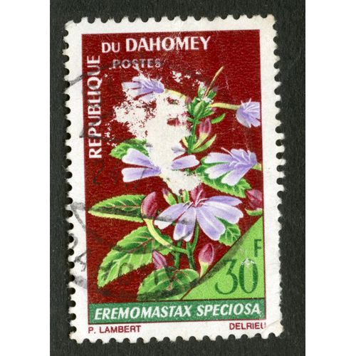 Timbre Oblitéré République Du Dahomay, Postes, Eremomastax Speciosa, 30 F