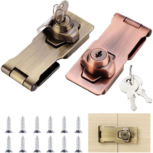 Clicksell-Moraillon De Verrouillage En Métal 2 Pièces Boucle Moraillon De Verrouillage Moraillon De Serrure En Métal Boulon De Porte Loquet Boucle Avec Cadenas Et Clé Pour Portes De Garage, Caisses E