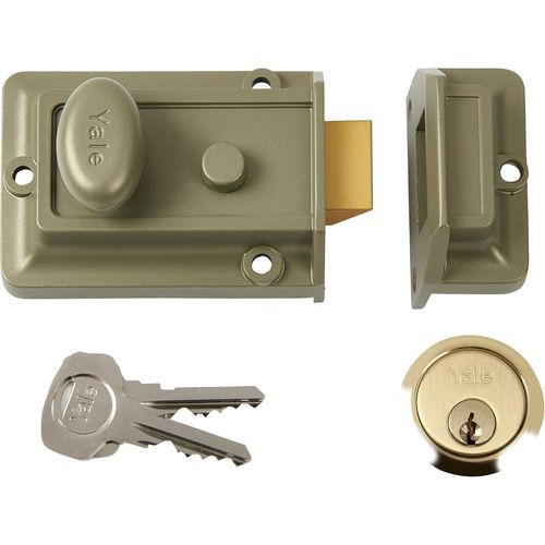 CLICKSELL-Locks 77Enbpb Cylindre De Nuit 60 Mm Avec Serrure De Nuit Émaillée, Bronze Traditionnel-Laiton Plaqué (En Boîte)