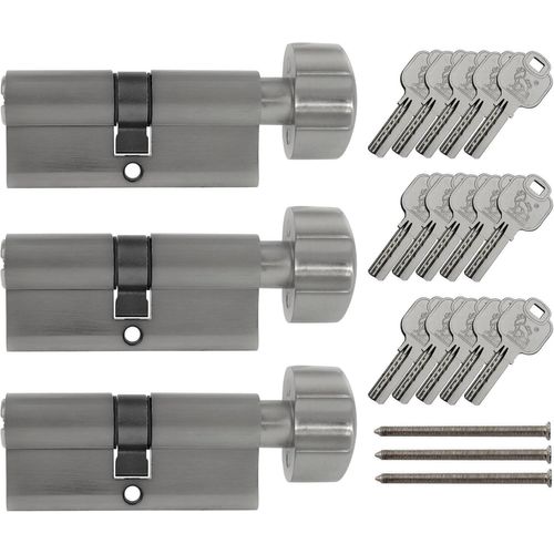 CLICKSELL-Lot De 3 Cylindres À Bouton Kd 70 Mm 35/35 À Fermeture Identique Avec 15 Clés