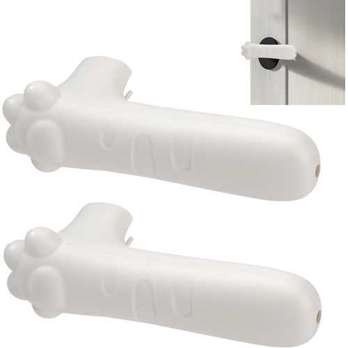 Clicksell-Poignée De Porte Housse De Protection Anti Collision Enfant Protections De Poignée De Porte Housses De Poignée De Porte En Silicone Motif Griffe De Chat Mignon 2 Pièces Blanc