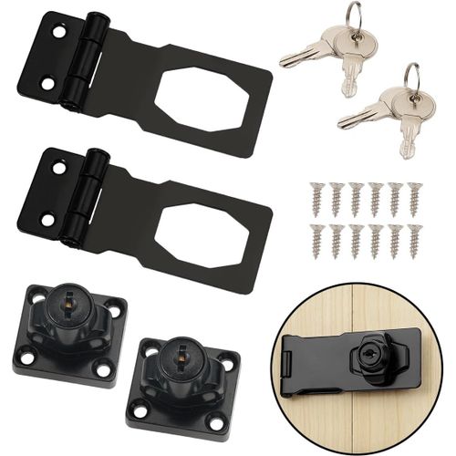 Clicksell-2 Pièces Moraillons De Verrouillage En Métal,Serrure À Moraillon Avec Cadenas Et Clé,2.5 Inch Porte Cadenas,Verou De Securité Porte,Moraillon De Loquet Porte Pour Porte,Meubles,Armoire,Tiro