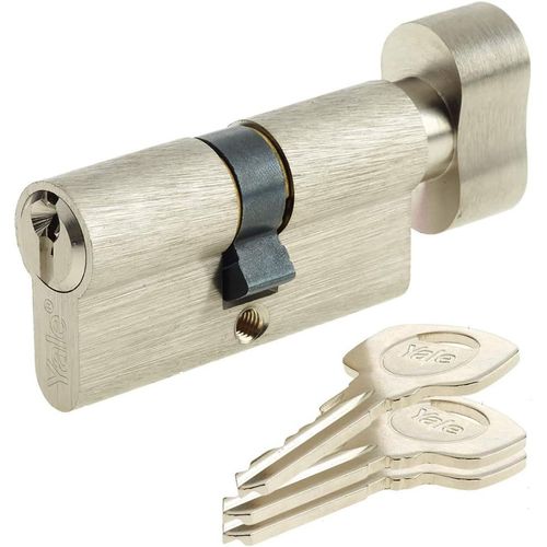 CLICKSELL-Yc500 Plus Cylindre De Serrure À Bouton 30X30 Mm, 5 Goupilles-Porte Extérieure, Porte Intérieure, Porte D'Entrée-3 Clés, Nickelé