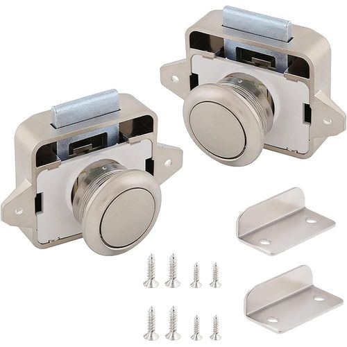 Clicksell-2 Pièces Bouton Poussoir Loquet Serrure, Bouton Poussoir Serrure, Fermoir Bouton Poussoir Verrou Armoire, Serrure À Bouton-Poussoir Sans Clé, Pour Camping-Car, Yacht, Tiroirs, Armoires