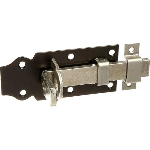 CLICKSELL-116064 Verrou Porte-Cadenas | Droit, Avec Poignée Plate Et Gâche Attachée | Zingué, Platine Laquée Noire | Platine 100 X 44 Mm