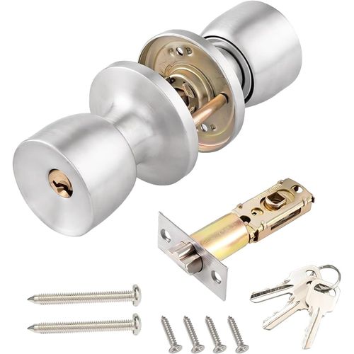 Clicksell-1 Pièces Poignée De Porte, En Acier Inoxydable, Avec Serrure Et Clé, Ronde Bouton Serrure Verrouillage Porte Pour Chambre À Coucher, Bureau