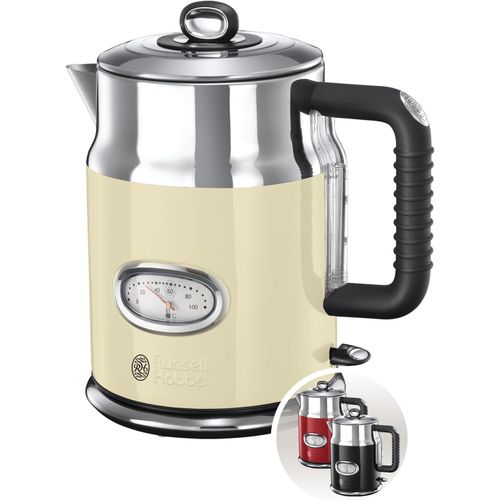 CLICKSELL-Bouilloire Electrique [Design Vintage Premium] Retro Crème (1,7L, 2400W, Ebullition Rapide, Jauge Température Rétro,Marqueurs 1/2/3 Tasses,Ecoulement Parfait,Couvercle Amovible) 21672-70