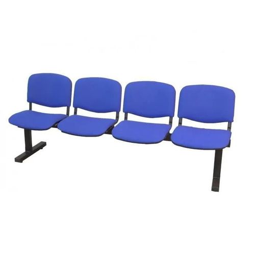 Banc D'attente À Quatre Places Avec Structure En Fer Noir Assise Et Dossier Rembourrés En Tissu Aran Bleu Piqueras Y Crespo Modèle