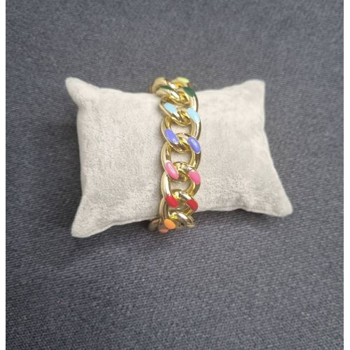 Bracelet Gourmette En Métal Doré Et Coloré Tendance Été Chaîne Bijou Fantaisie