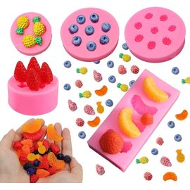 KALANKA-5pcs 3D Mini Ananas Fraise Orange Myrtille Mûrier Bougie Silicone Fruit Moule Gâteau Cupcake Décoration Savon Cire Bougie Enrobage Moule DIY Décoration De Gâteau Fournitures