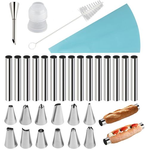 Kalanka-31 Pièces Cannoli Moule Cannoli Tube, Acier Inoxydable Cannoli, Livré Avec Une Brosse De Nettoyage De 12 Cm Et Une Poche À Douille De 12 Pouces, Cannoli Moule, Pour Aux Croissants Et Crêpes