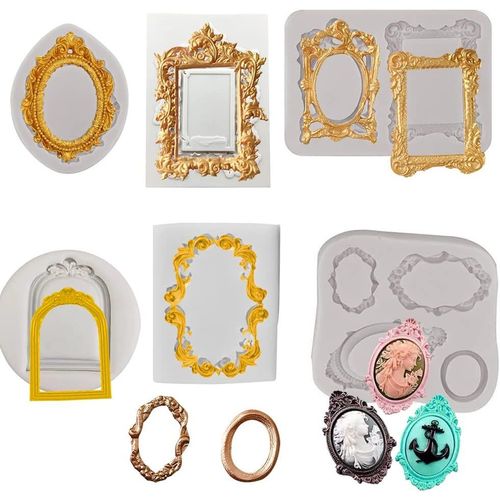 KALANKA-Lot de 6 moules en silicone style baroque vintage pour décoration de gâteaux, boucles 3D, cadre photo en dentelle, pour sucre, gomme, chocolat, biscuits, résine, argile polymère