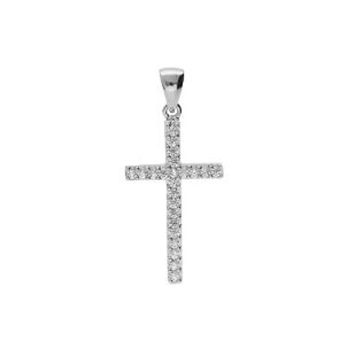 Pendentif Argent Rhodié Croix Avec Oxydes Blancs 25 X 14mm