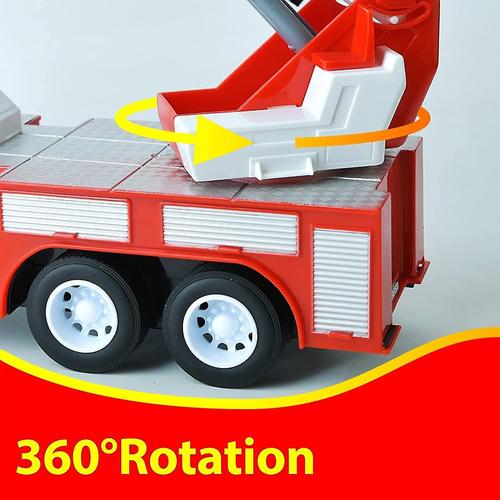 TOYMEMBER Camions de pompiers jouets pour garçons et filles – Grand camion  de pompiers – avec sirènes lumineuses et 4 pompiers – Camion de pompiers  durable alimenté par friction pour enfants –