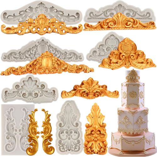KALANKA-Lot De 7 Moules En Silicone Pour Décoration De Cupcakes Décoration De Gâteaux Pâte À Sucre Pâte Polymère Fioritures De Style Baroque Fondant En Dentelle Bordure En Dentelle