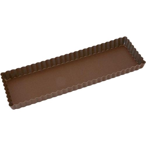 Kalanka-225310 Moule À Tarte Maison Rectangulaire Cannelé Fond Fixe Anti-Adhérent 35*11 Cm, Brown