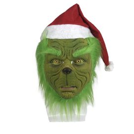 ITMNMNL Grinchs Masque De Noël Masquem, Drôle Vert, Poils Synthétiques Costume De Père Noël, Cosplay Grinch, Latex, Unisexe