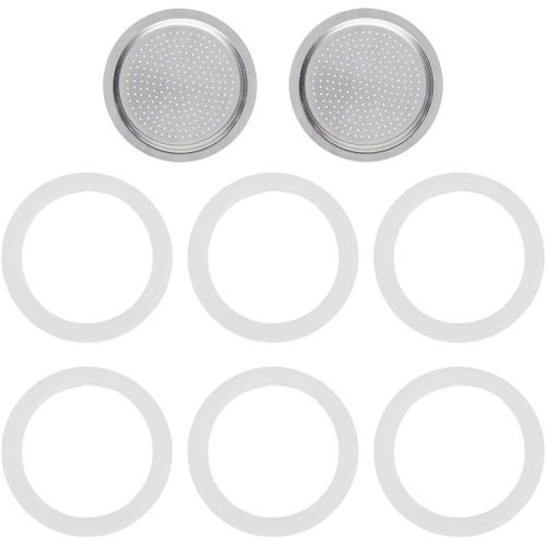 KALANKA-Joints 2 Pièces Filtre De Rechange Pour Cafetière, 6 X Anneau De Tenue En Silicone + 2 Filtre, Joint Cafetiere Italienne, D'Étanchéité De Rechange En Silicone, Pour Machines À Café (6 Tasses)