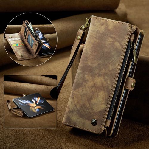 Étui De Téléphone Portable Trois-En-Un Pour Regarder Des Séries Télévisées Samsung Z Fold4-Red Avec Fente Pour Carte Et Argent + Support, Texture Cuir Rétro Et Ancien