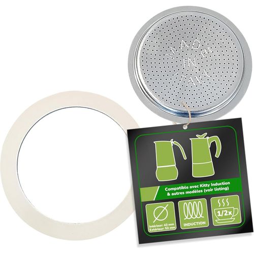 KALANKA-Harren24 Filtre et 1 joint compatible avec cafetière à expresso italienne pour 1 ou 2 tasses, diamètre extérieur 53 mm, 5,3 cm, Ø intérieur 43mm, 4,3 cm, joint d'étanchéité de rechange