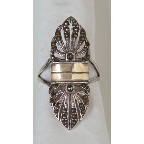 Bague Navette Femme En Argent Vieilli Et Zirconium