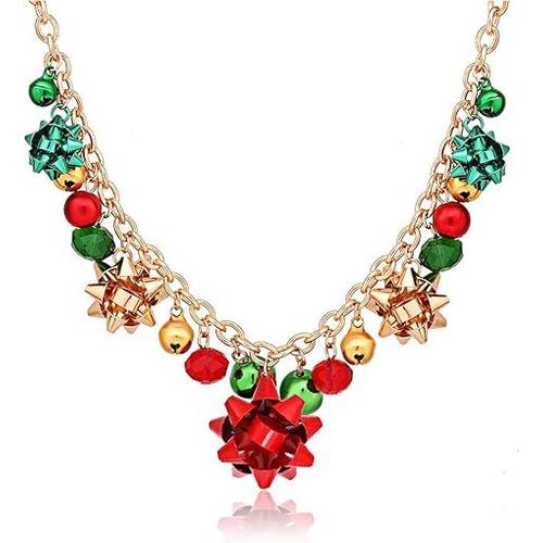 Collier De Noël X-Mas Jingle Bell Colliers Présent Bow Pendentif Collier Présent Pour Femmes Filles