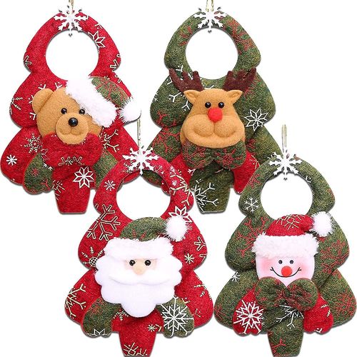 Ensemble Décoratif De Pendentif D'arbre De Noël De 4 Pièces Poupée En Peluche Décorative Père Noël Clause Bonhomme De Neige Renne Ours Suspendu Décoratif Vacances Saison Chaussette Boule
