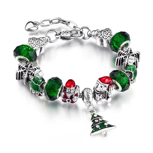 Européen et américain populaire alliage plaqué argent galvanoplastie huile dégoulinant arbre de Noël ours bracelet bracelet de Noël