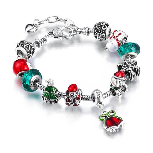 Bracelet de Noël pour femme Père Noël Cloche Bas Bowknot Pendentif Bracelet Arbre de Noël Neige Renne Rouge Vert Perlé Serpent Chaîne Bracelet