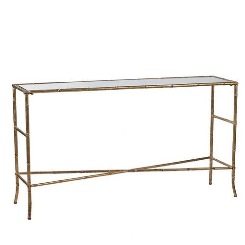 Console Métal Or Plateau Verre 76x34x144cm