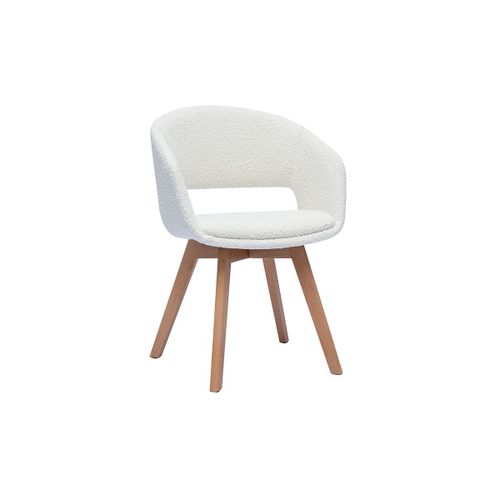 Chaise Scandinave En Tissu Effet Laine Bouclée Blanc Et Bois Clair Massif Prisma