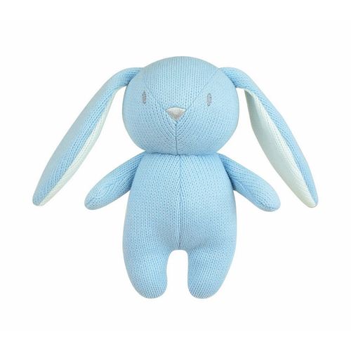 Jemini - Tricotou Peluche Doudou Lapin Bleu Hochet - 20 Cm