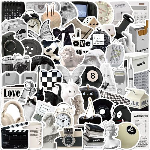Autocollant 61 Pièces Graffiti noir et blanc Graffiti Stickers pour Portable Voiture Ordinateur Moto Velo Casque Skateboard Guitare Bouteille d'eau Guitare Décalcomanies Cool Decoration Cadeaux