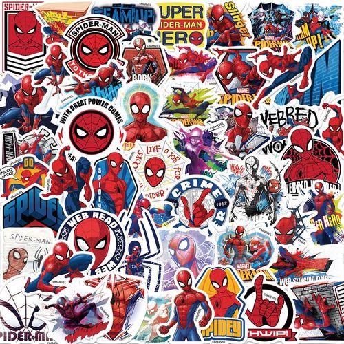 Autocollant 50 Pièces Spider - Man Graffiti Stickers pour Portable Voiture Ordinateur Moto Velo Casque Skateboard Guitare Bouteille d'eau Guitare Décalcomanies Cool Decoration Cadeaux
